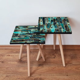 Hanah Home Conjunto de Mesas Nido Verde, Dorado y Negro